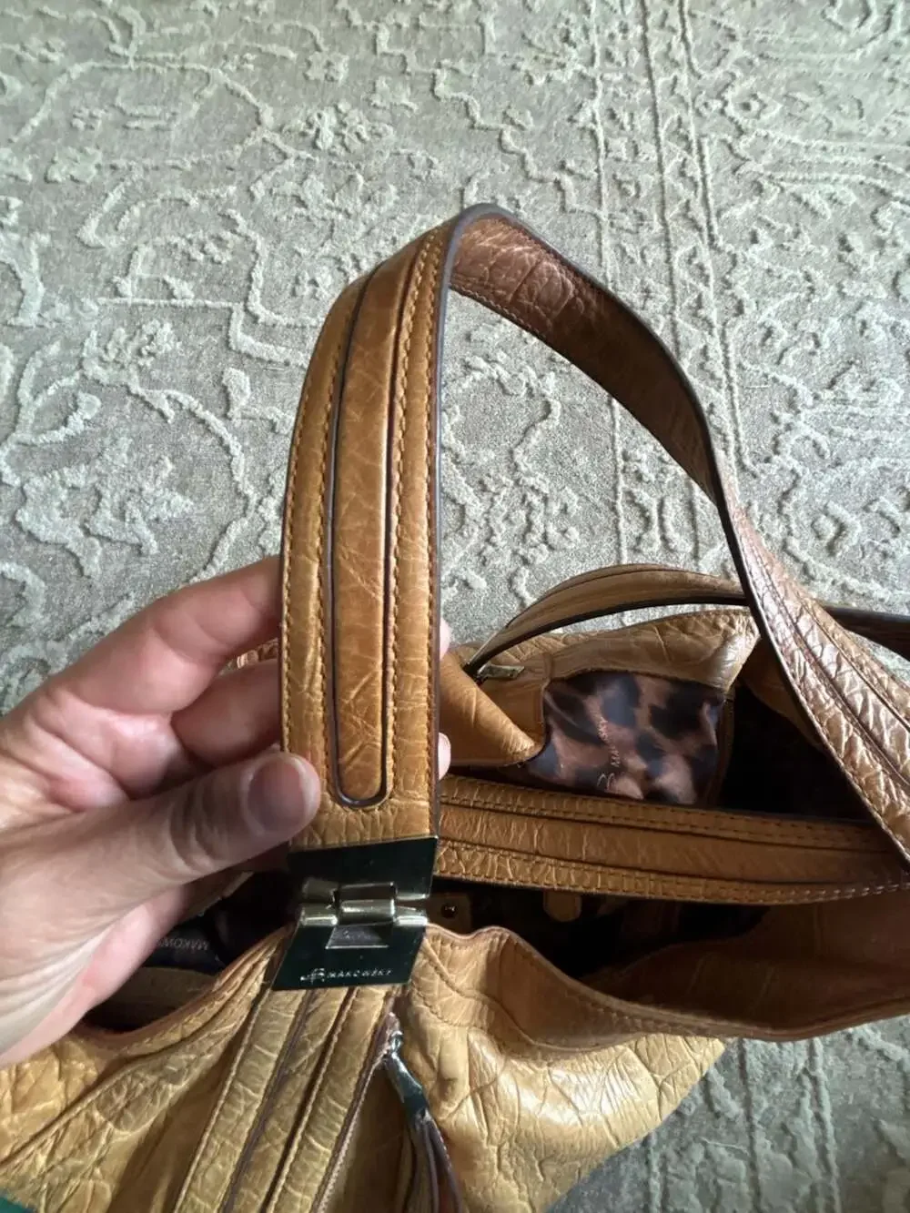 B. Makowsky Tan Croc-Embossed Leather Slouchy Hobo Shoulder Bag